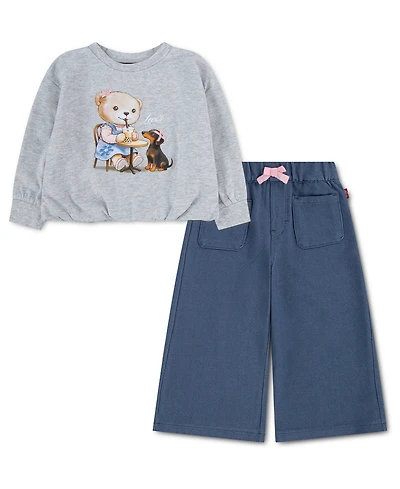 Levi's Toddler Girls' 2T-4T Graphic Sweatshirt and Wide-Leg Pants, 2-Piece Set