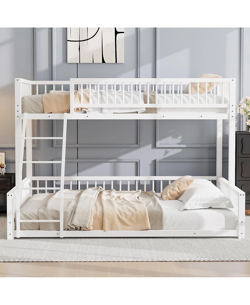 Streamdale Furniture Twin Xl over Queen Floor Bunk Bed with Ladder and Guardrails