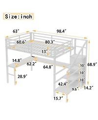Streamdale Furniture Queen Loft Bed with L-Shaped Desk Wardrobe and Led Lights