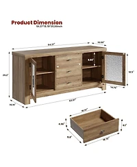 homfan Buffet Sideboard with Glass Doors and Drawers Accent Storage Cabinet Coffee Bar for Living Room Kitchen Dining Room