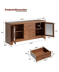 homfan Buffet Sideboard with Glass Doors and Drawers Accent Storage Cabinet Coffee Bar for Living Room Kitchen Dining Room