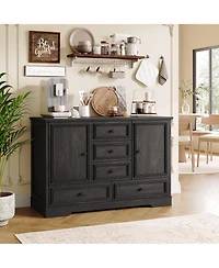 homfan Farmhouse Sideboard Buffet Cabinet with 5 Drawers and 2 Doors Coffee Bar Console Table for Dining Room Living Entryway