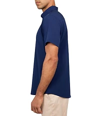 Society of Threads Men's Regular Fit 4-Way Stretch Performance Solid Short Sleeve Button Down