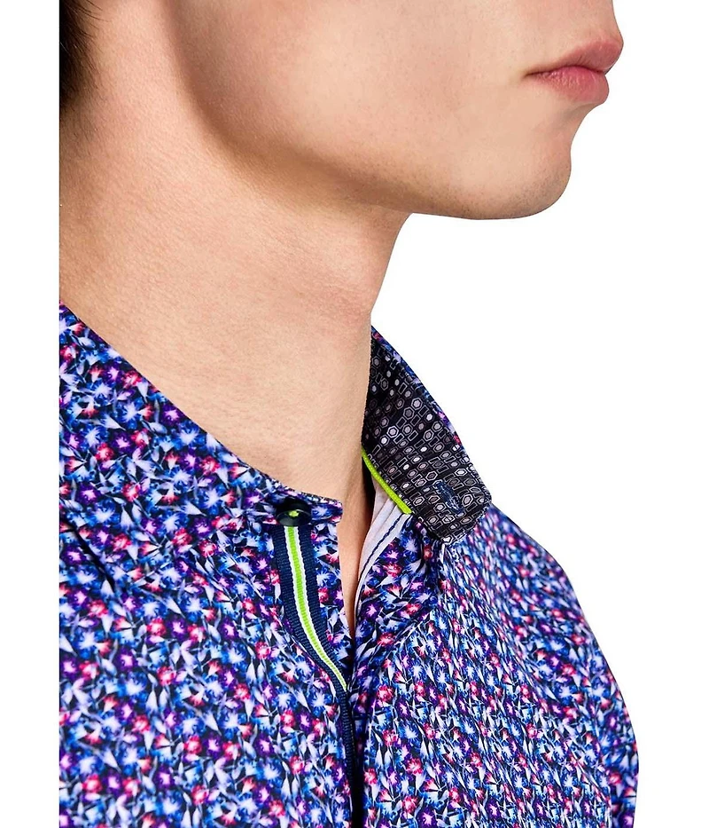 Society of Threads Men's Regular Fit 4-Way Stretch Performance Clustered Petal Long Sleeve Button Down