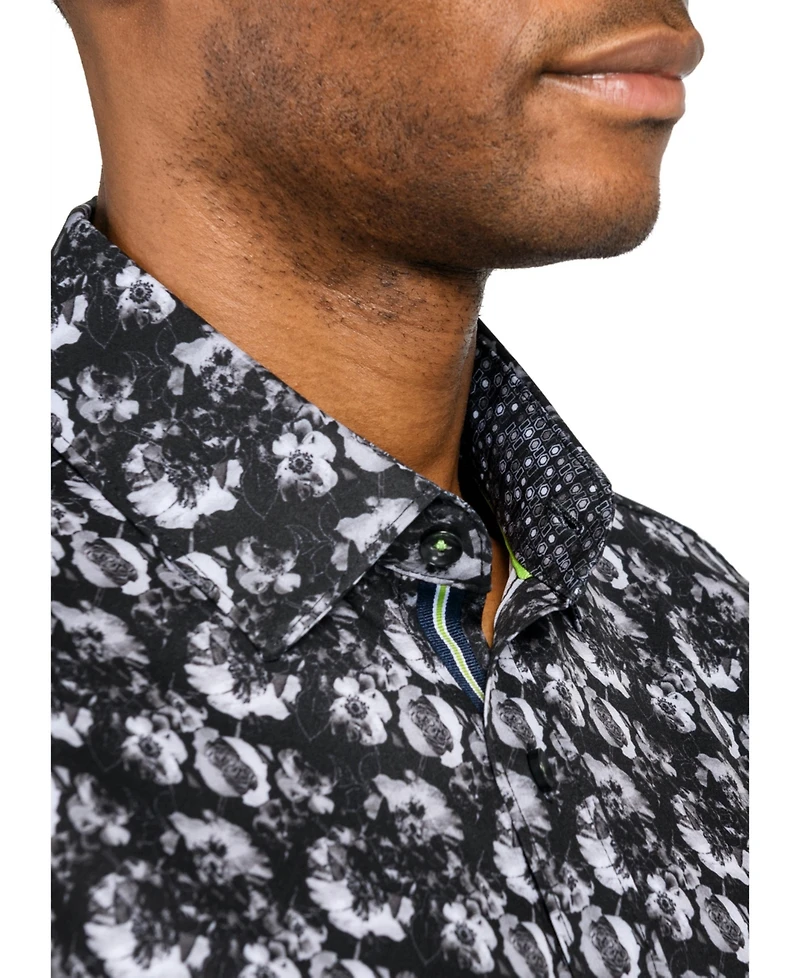 Society of Threads Men's Regular Fit 4-Way Stretch Performance Floral Long Sleeve Button Down