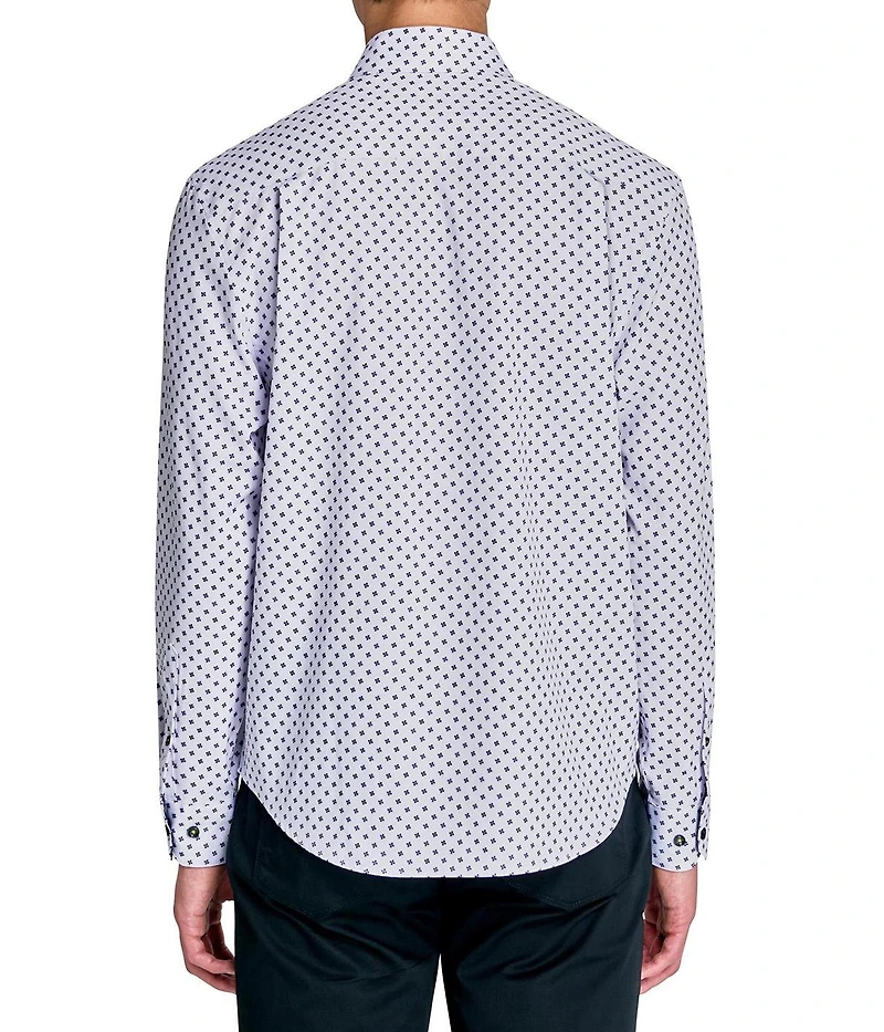 Society of Threads Men's Regular Fit 4-Way Stretch Performance Origami Dot Long Sleeve Button Down