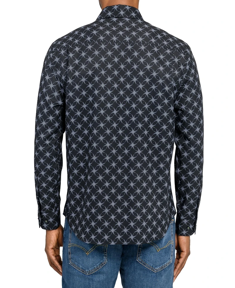 Society of Threads Men's Regular Fit 4-Way Stretch Performance Overlapping Rings Long Sleeve Button Down
