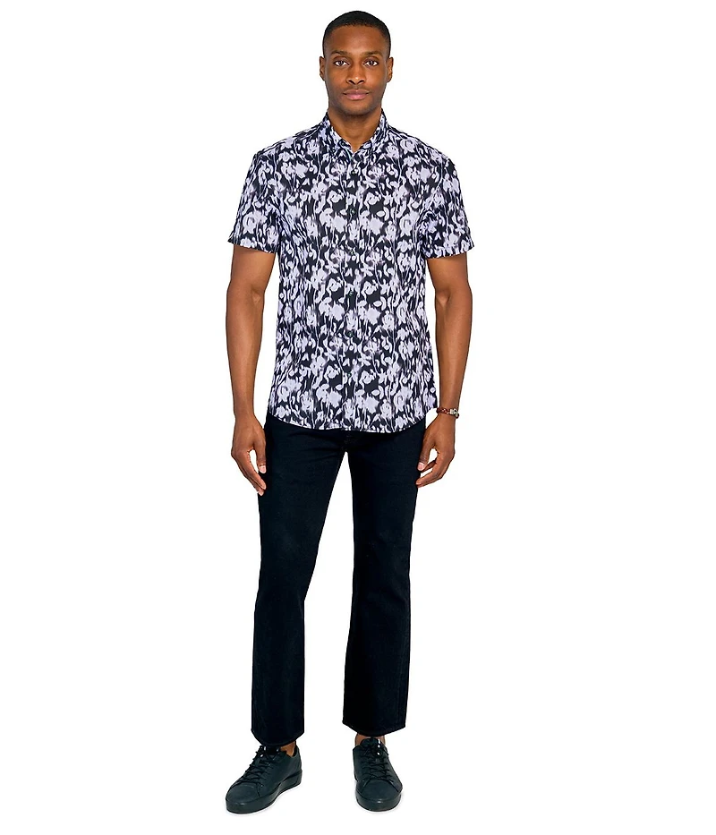 Society of Threads Men's Regular Fit 4-Way Stretch Performance Soft Floral Short Sleeve Button Down