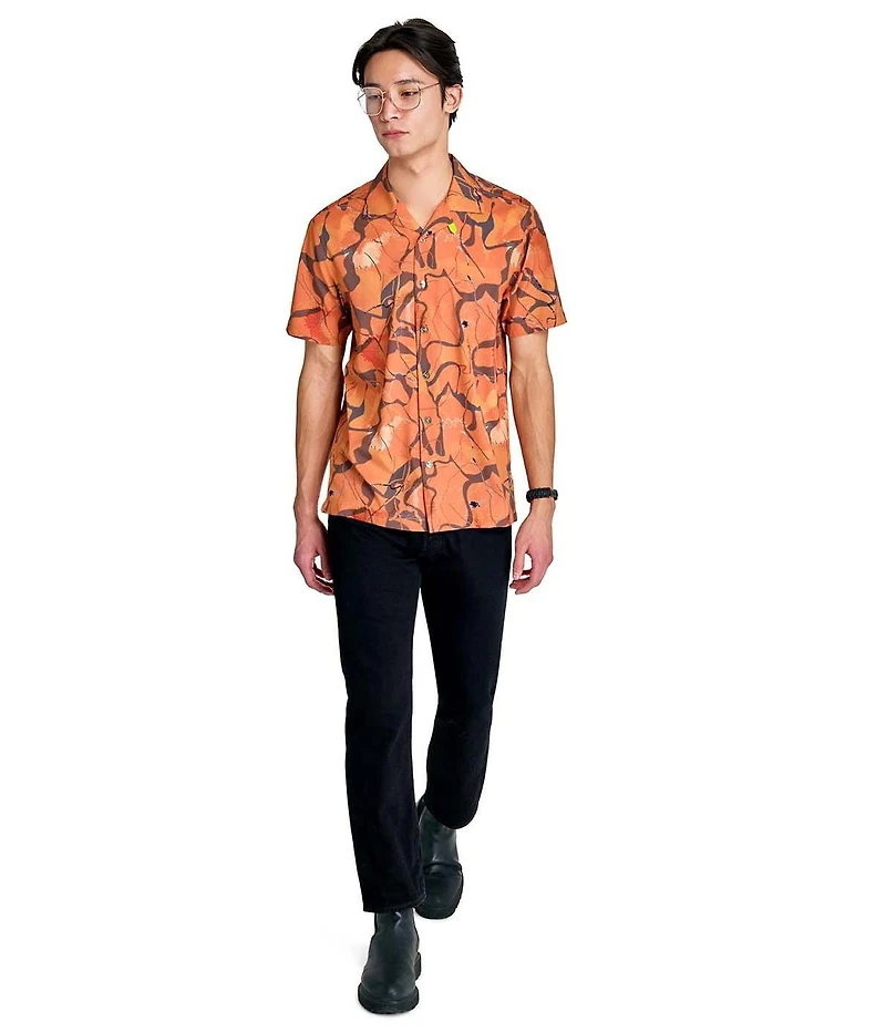 Society of Threads Men's Regular Fit 4-Way Stretch Performance Abstract Line Short Sleeve Button Down