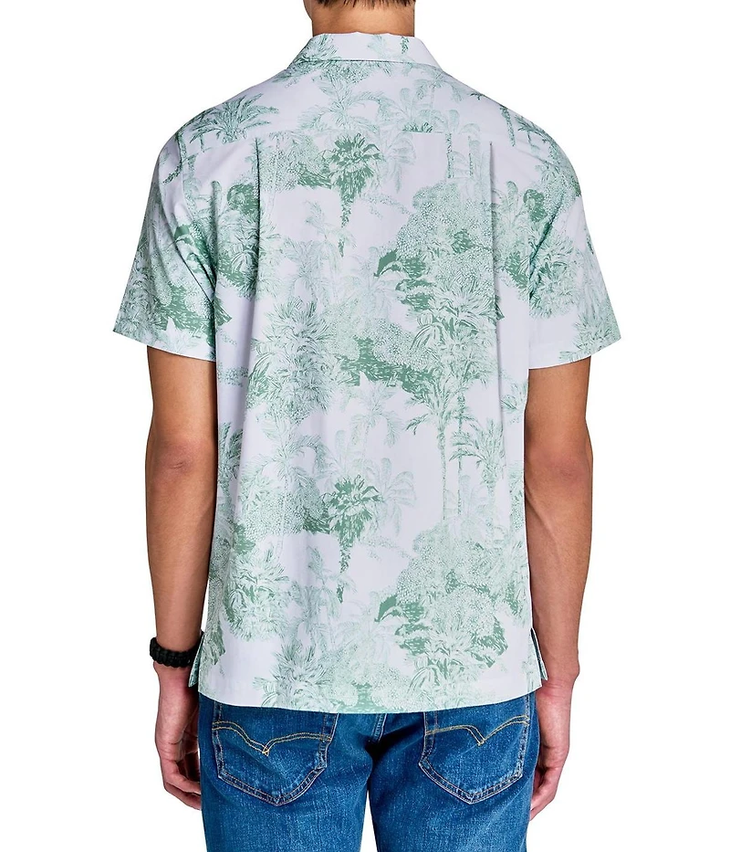 Society of Threads Men's Regular Fit 4-Way Stretch Performance Palm Tree Short Sleeve Button Down