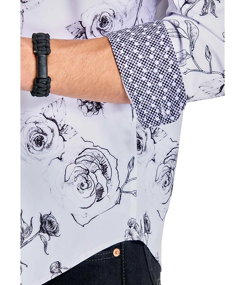 Society of Threads Men's Regular Fit 4-Way Stretch Performance Shaded Rose Long Sleeve Button Down