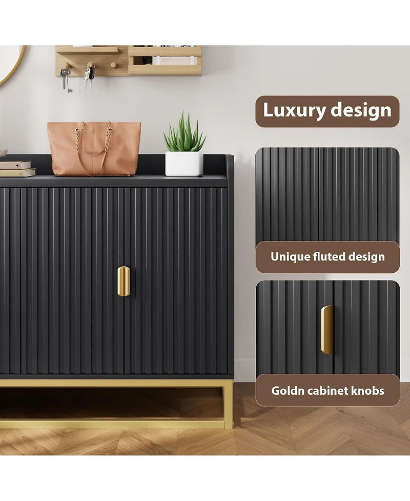 homfan Fluted Sideboard with Storage Buffet Cabinet Adjustable Shelves for Living Room Kitchen Entryway