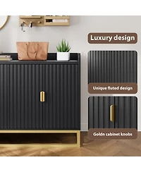 homfan Fluted Sideboard with Storage Buffet Cabinet Adjustable Shelves for Living Room Kitchen Entryway