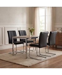 Streamdale Furniture Set of 4 Modern Pu Leather Dining Chairs with Plated Metal Legs