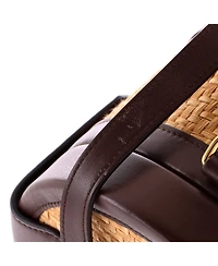 Pre-Owned Celine Medium Tambour Bag Triomphe Raffia and Leather