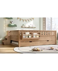 Streamdale Furniture Full Loft Bed with Bookshelves Staircase Safety Rails and Trundle