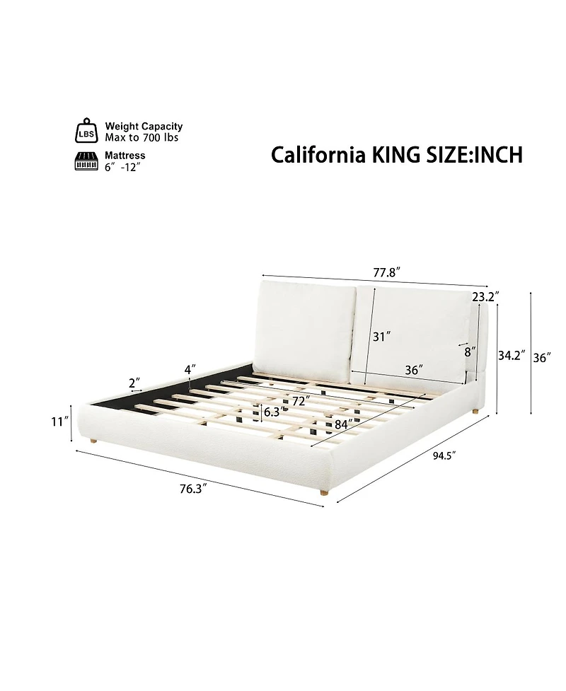 Streamdale Furniture California King Upholstered Bed Frame with Two Removable Pillow Headboards