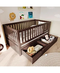 Streamdale Furniture 3-in-1 Solid Wood Convertible Toddler Bed with Storage Drawers Espresso