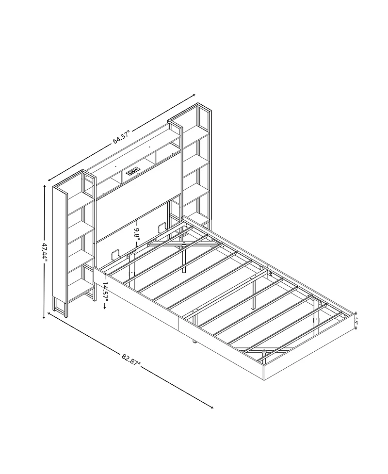 Streamdale Furniture Floating Bed Frame with Led Usb and Storage Headboard
