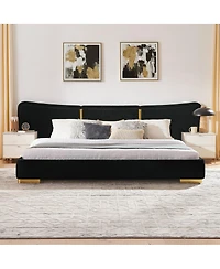 Streamdale Furniture Extra Large Chenille Platform Bed with Curved Headboard