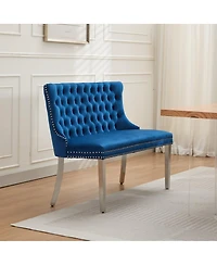 Streamdale Furniture Velvet Tufted Double Dining Loveseat Bench with Brushed Silver Legs