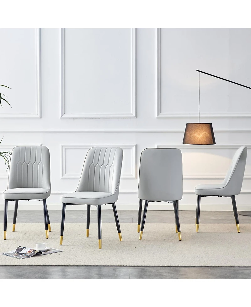 Streamdale Furniture Set of 4 Modern Pu Leather Dining Chairs with Metal Legs