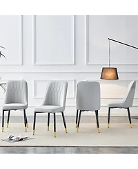 Streamdale Furniture Set of 4 Modern Pu Leather Dining Chairs with Metal Legs