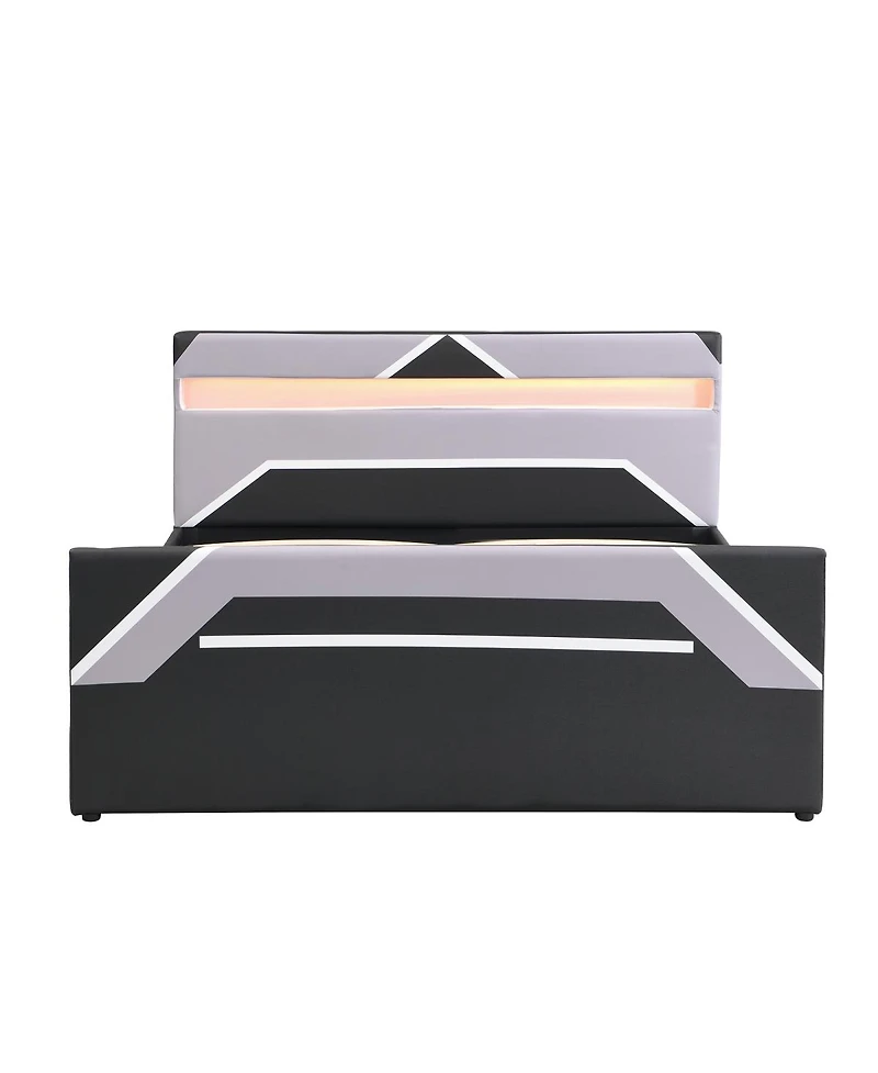 Streamdale Furniture Queen Size Led Gaming Bed with Hydraulic Storage Cyberpunk Style