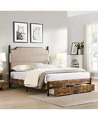 Streamdale Furniture Upholstered Bed Frame with Led Lights Charging Station and 2 Drawers
