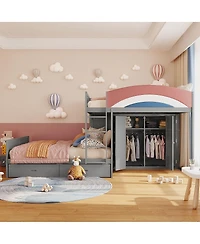 Streamdale Furniture Full Size Offset Bunk Bed with Wardrobe Drawers and Upholstered Guardrail