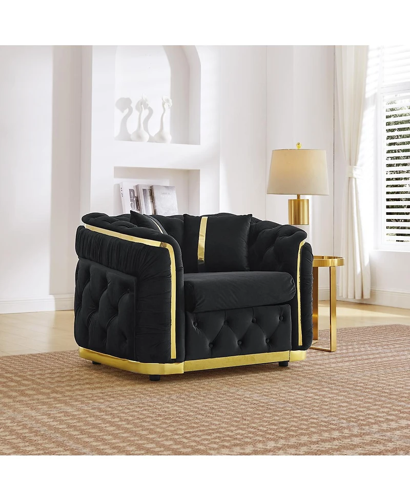 Streamdale Furniture Mid-Century Modern Chesterfield Velvet Armchair with Gold Accents