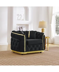 Streamdale Furniture Mid-Century Modern Chesterfield Velvet Armchair with Gold Accents