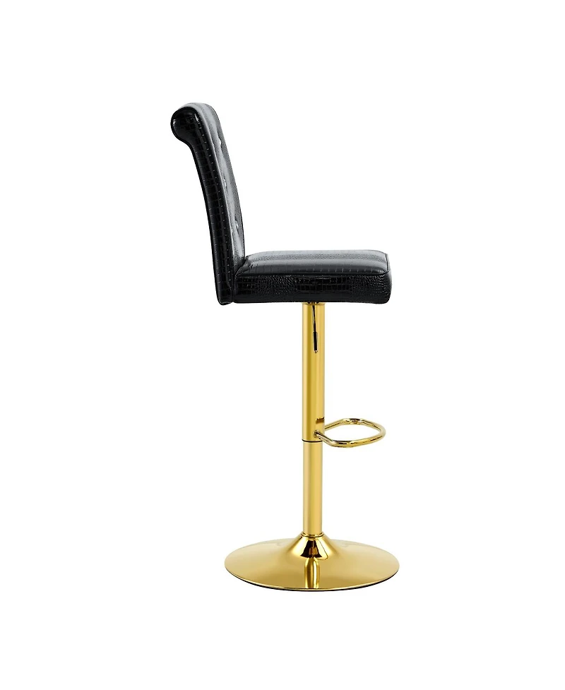Streamdale Furniture Set of 2 Vintage Crocodile Leather Bar Chairs with Crystal Clasps