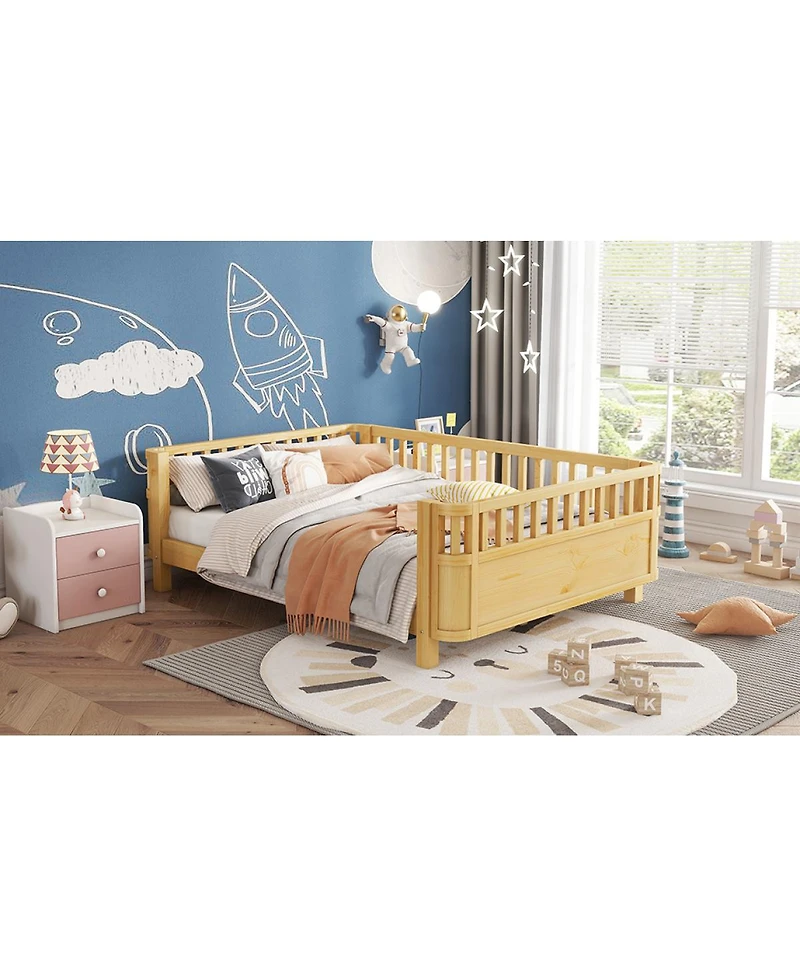 Streamdale Furniture Wood Platform Bed with Rails for Kids
