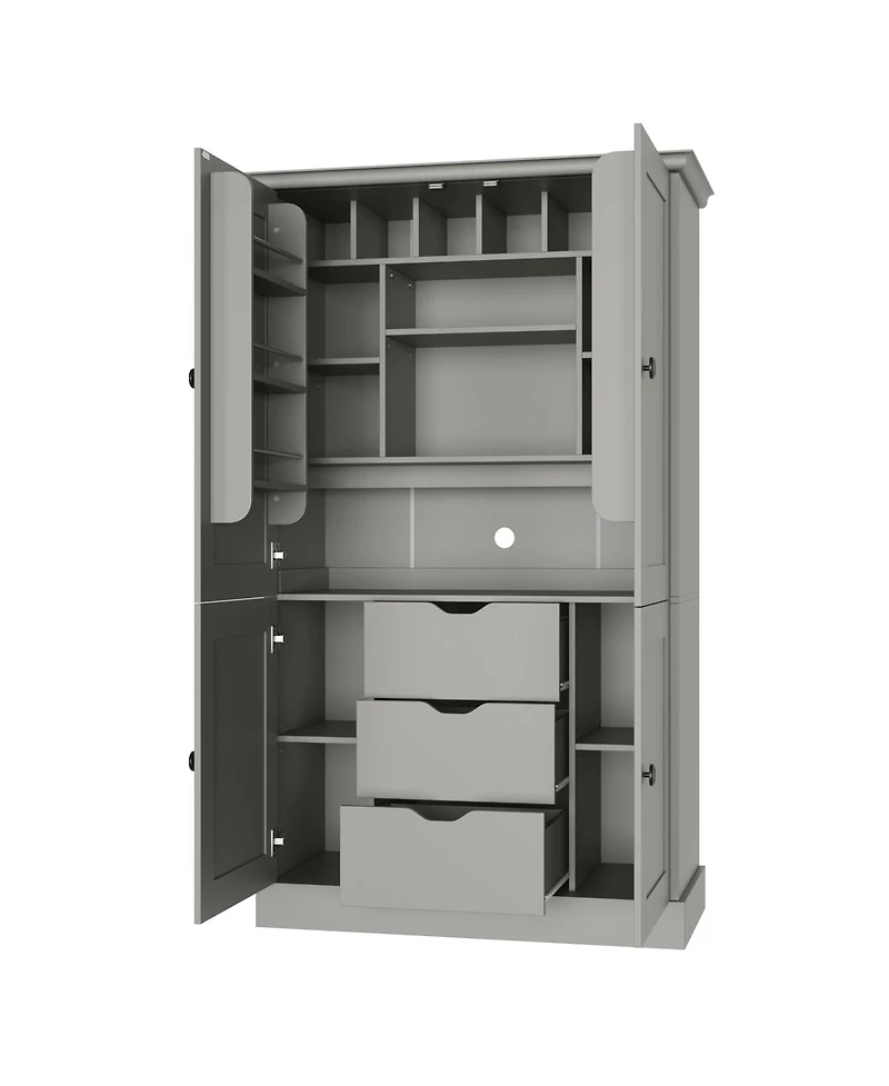 Streamdale Furniture Freestanding Kitchen Pantry Cabinet with 4 Doors 3 Drawers and Wine Racks
