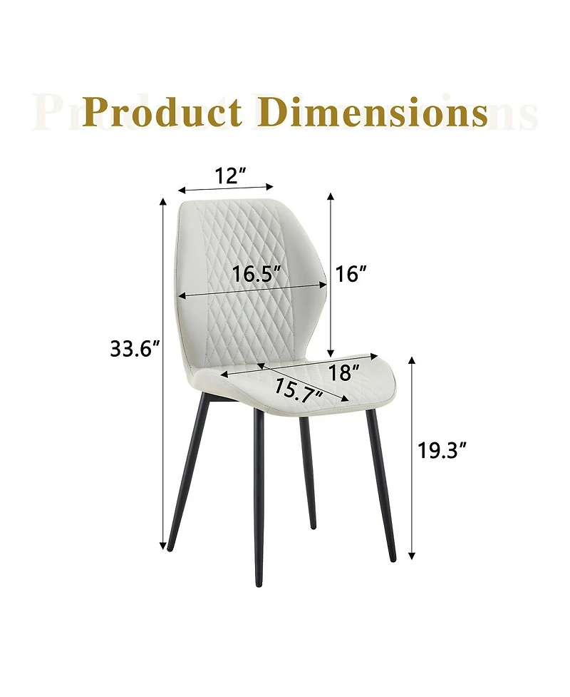 Streamdale Furniture Set of 4 Modern Diamond-Quilted Pu Dining Chairs with Metal Legs