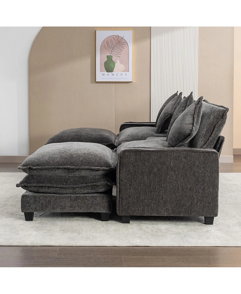 Streamdale Furniture 111'' Chenille Sectional Sofa with Storage Ottomans Usb Ports and Cup Holders