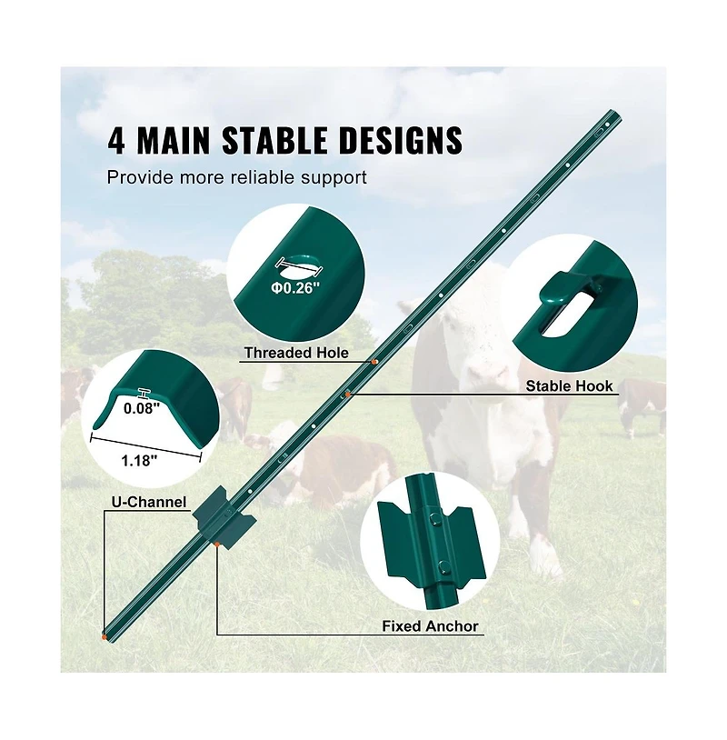 Sugift 4 feet U-Channel Fence Post 10 Pack Heavy Duty Steel Stakes