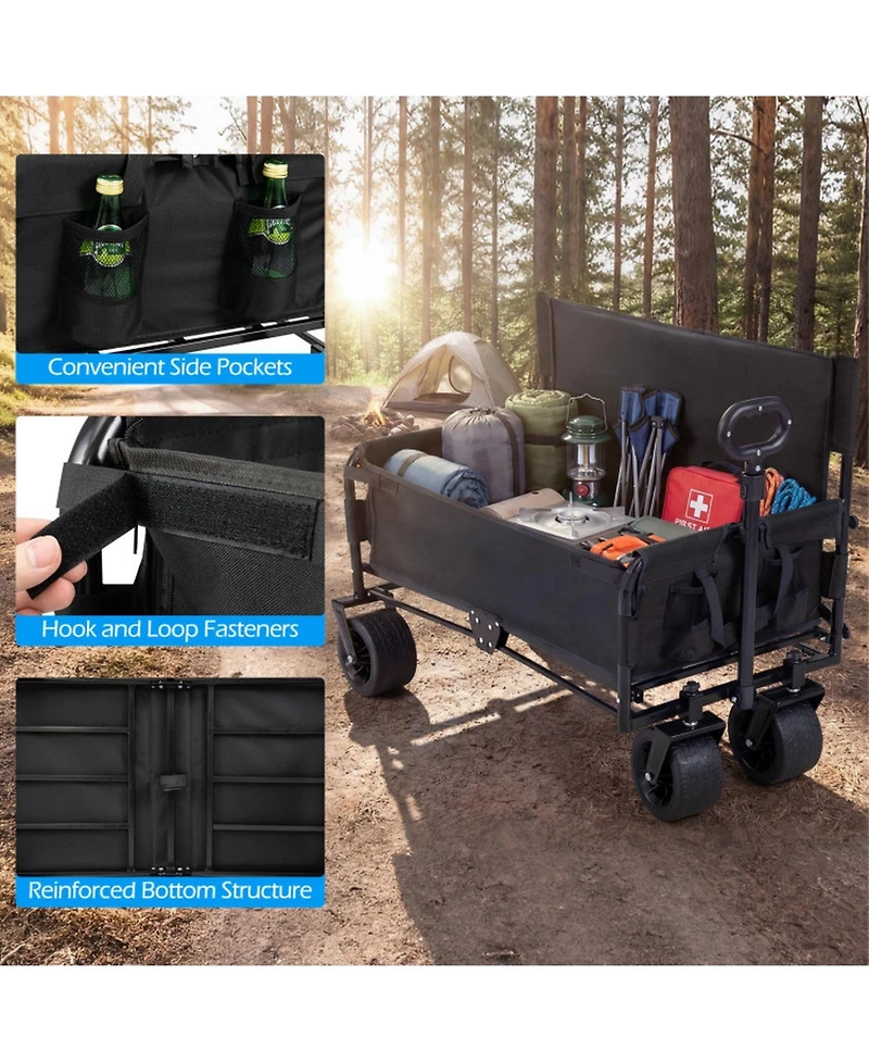Gouun 2 in 1 Collapsible Beach Wagon and Bench Seat Combo Cart with Side Pockets