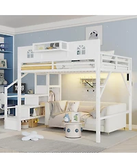 Streamdale Furniture Metal Loft Bed with Stairs Wardrobe and Guardrails