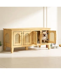 Streamdale Furniture Lars Rattan and Rubber Wood Dog Crate Cabinet with Storage