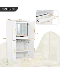 Streamdale Furniture Modern Fluted 4-Door Wine Cabinet with Glass Display and Stemware Rack