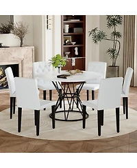 Streamdale Furniture 47.3 inch Circular Mdf Dining Table with 6 Ergonomic Pu Chairs