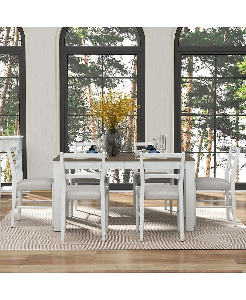 Streamdale Furniture 7-Piece Farmhouse Extendable Dining Set with 6 Upholstered Chairs