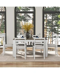 Streamdale Furniture 7-Piece Farmhouse Extendable Dining Set with 6 Upholstered Chairs