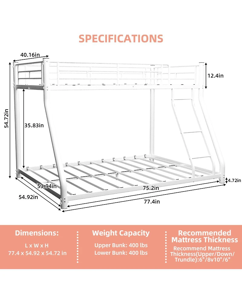 Streamdale Furniture Metal Over Full Bunk Bed - Durable Space-Saving