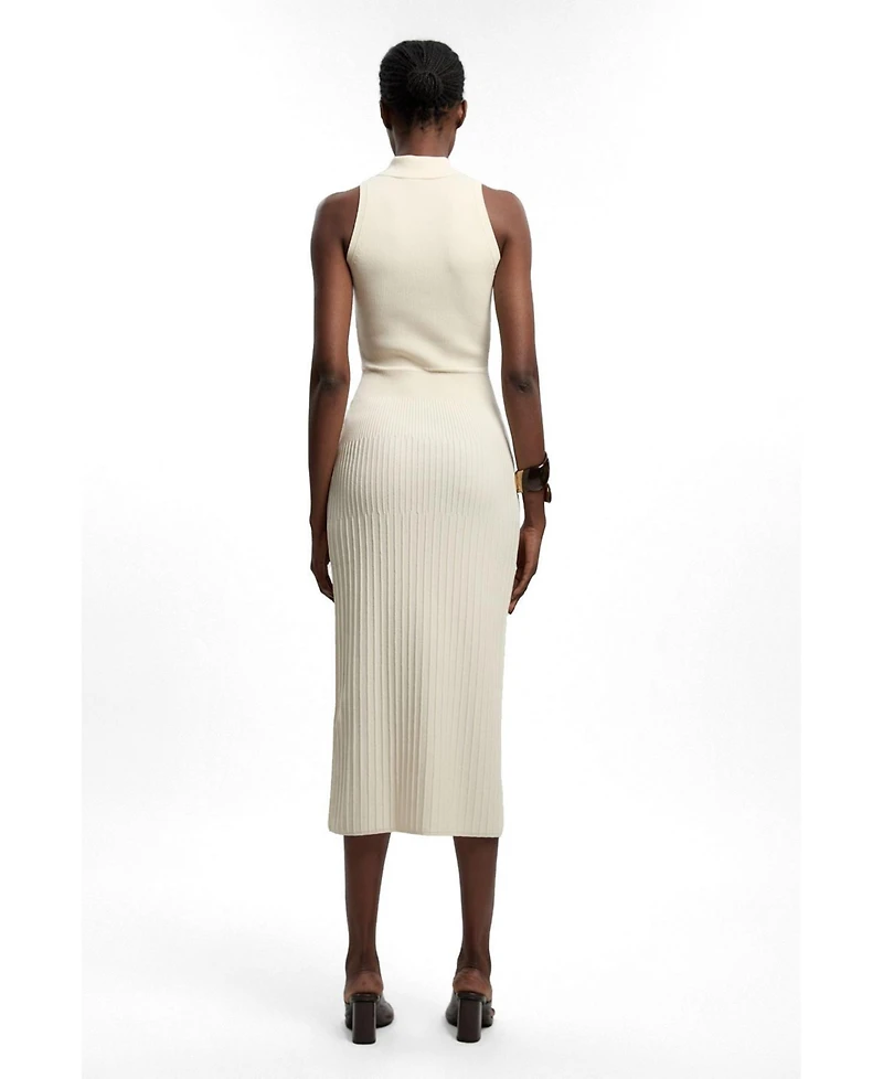 Karen Millen Women's Rib Knit Collard Midi Dress