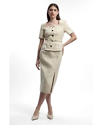 Karen Millen Women's Tweed Bow Midi Dress