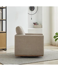 Streamdale Furniture 30.7''W Upholstered 360 Swivel Accent Chair with Weathered Wooden Base Taupe