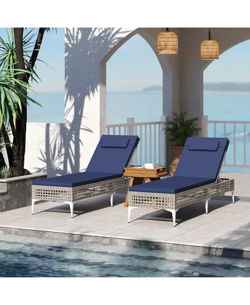 Gouun Set of 2 Patio Chaise Lounge Chair with 6-Level Backrest and Headrest